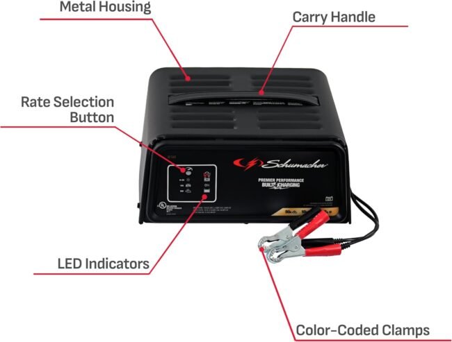 Schumacher SC1361 12V Fully Automatic Battery Charger and 10/50A Engine Starter - Image 2