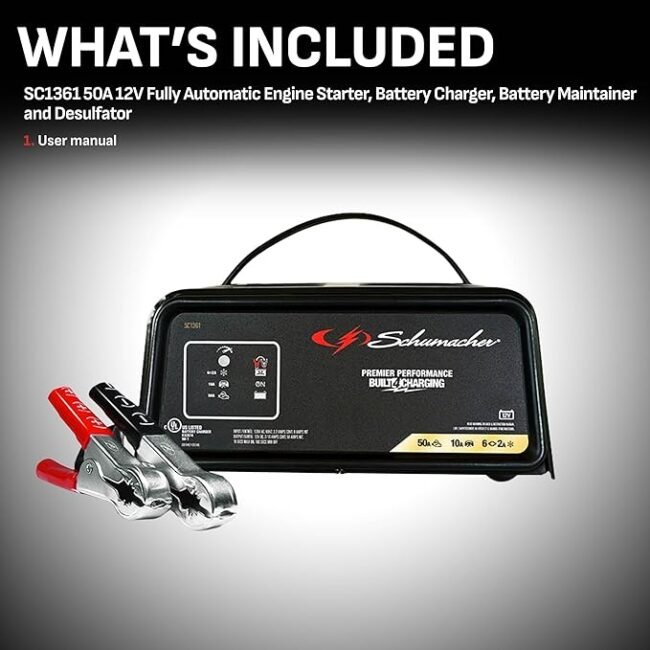 Schumacher SC1361 12V Fully Automatic Battery Charger and 10/50A Engine Starter - Image 6